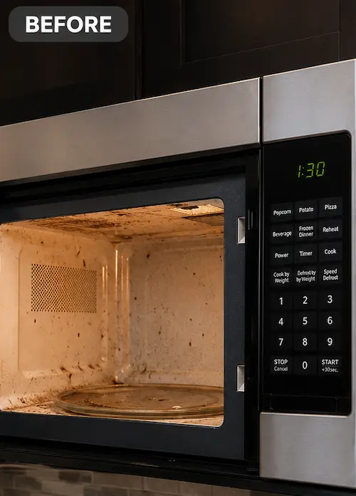 Dirty microwave interior before professional microwave repair detroit michigan