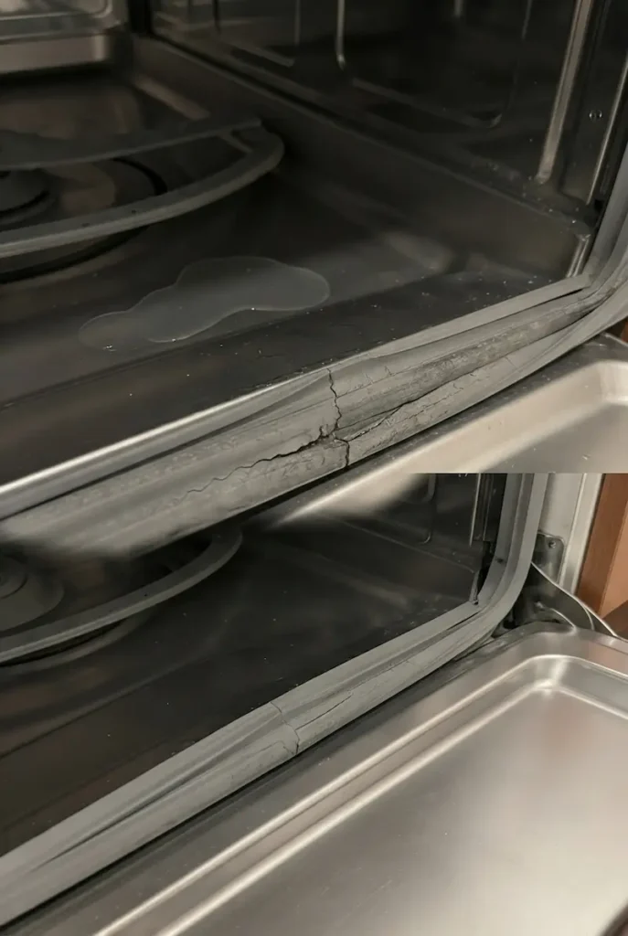 Bosch dishwasher with cracked door gasket and water leak before repair in Southfield Michigan