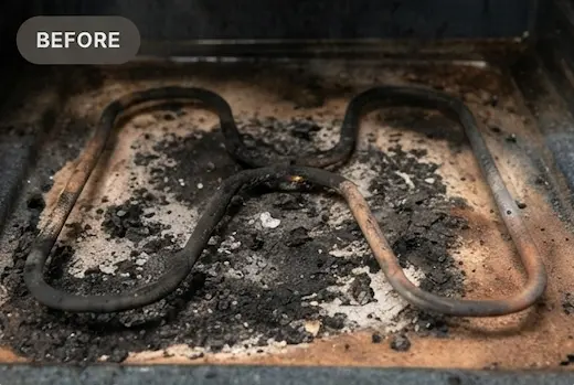 oven repair detroit michigan - severely damaged and carbon-coated electric oven heating element