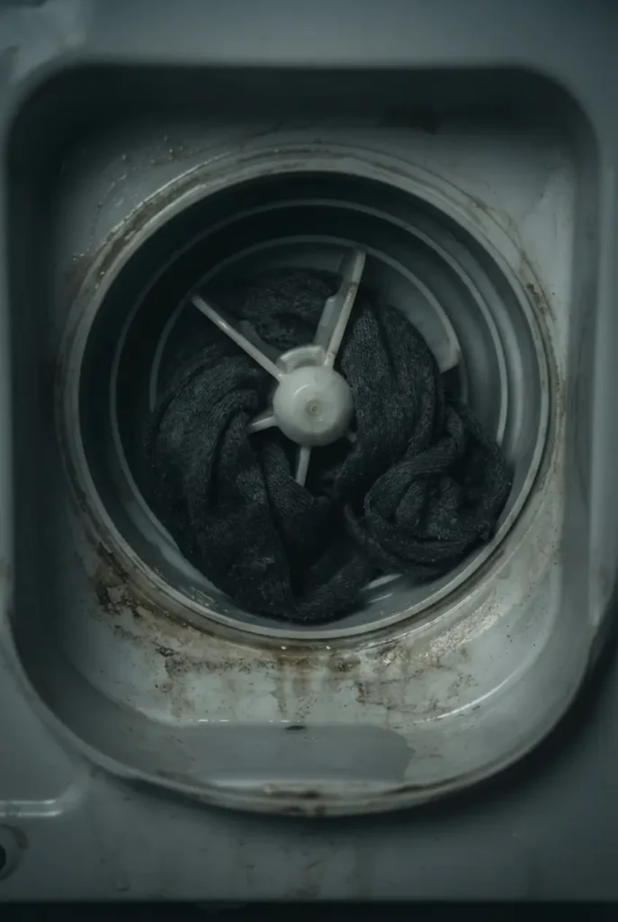 washing machine repair detroit michigan - dark sock clogged in drain pump housing impeller