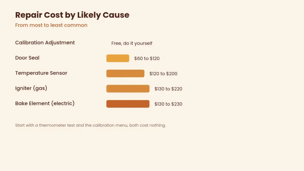 Bar chart comparing repair cost for calibration door seal temperature sensor igniter and bake element